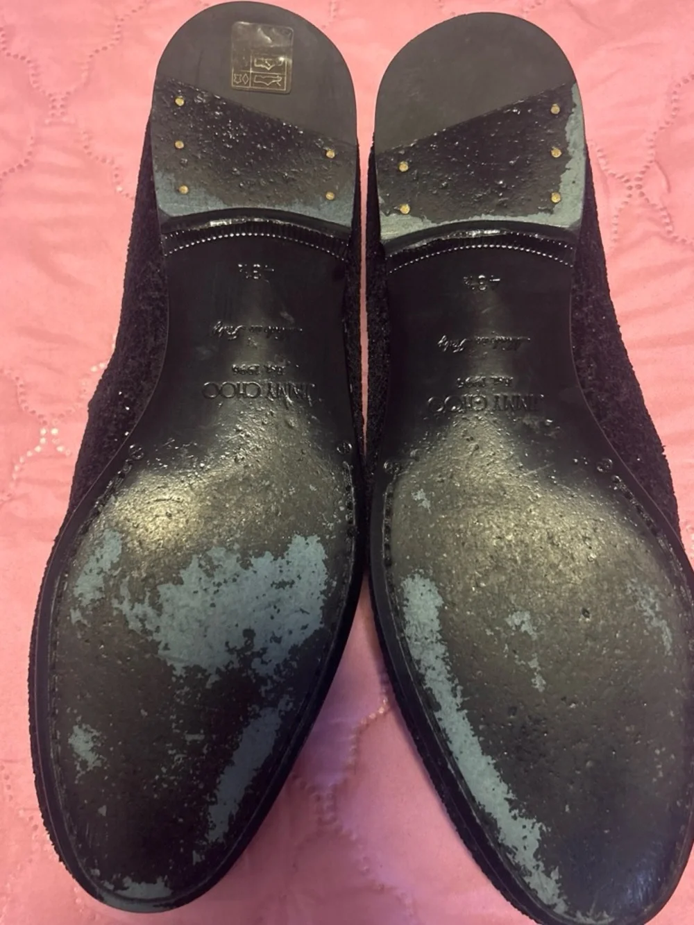 Jimmy Choo Black Glitter Slip-On Loafers